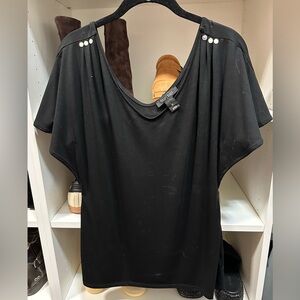 WHBM black flutter top with silver buttons size M